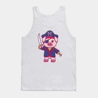 Cute Pig Pirate Holding Sword Cartoon Tank Top